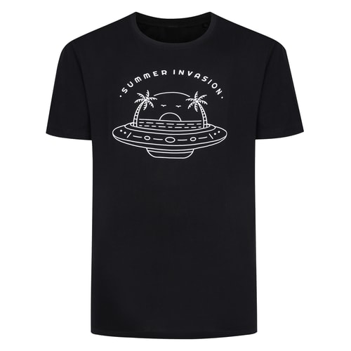 Bigdude UFO T-Shirt mit Rundhalsausschnitt, Schwarz
